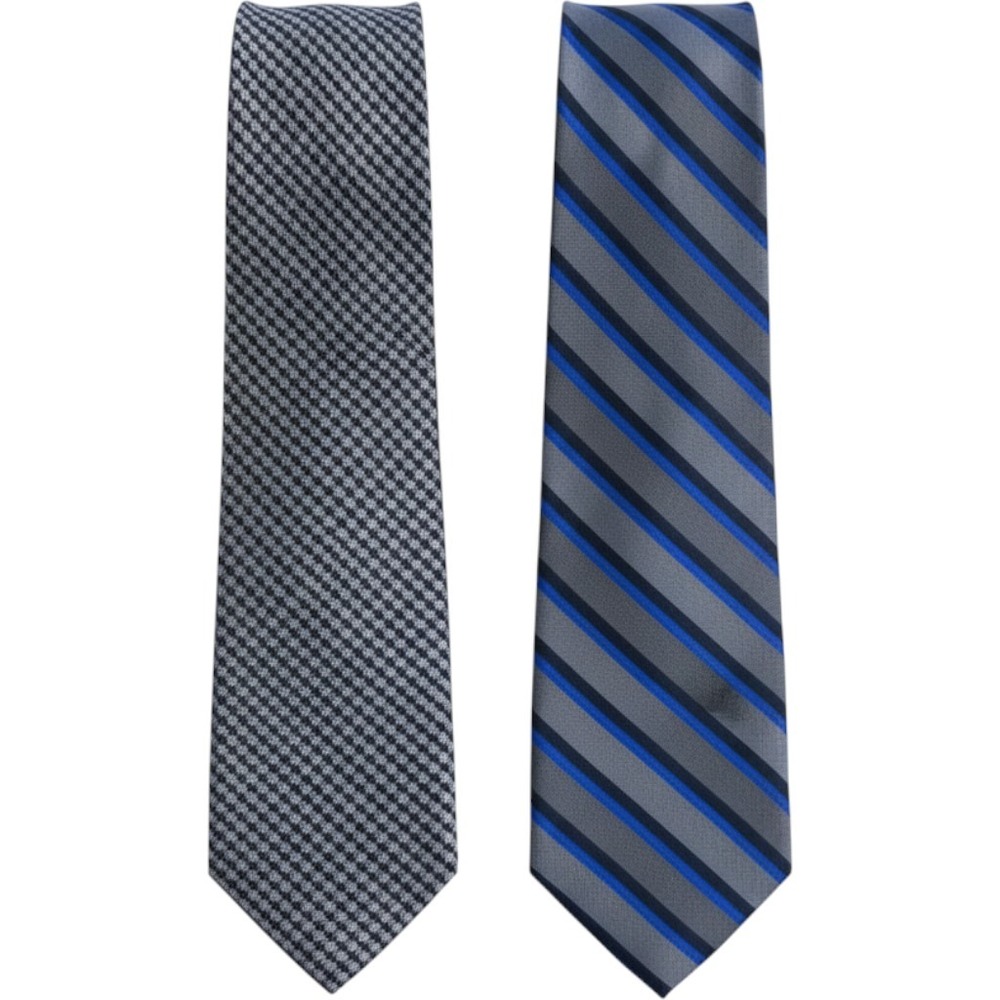 Calvin Klein Slim Necktie Set 2 Blue Grey Striped Silk Patterned Ties